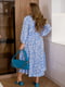 Блакитна сукня-максі в квітковий принт з поясом | 6821316 | фото 4