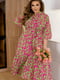Салатово-рожева сукня-максі в квітковий принт з поясом | 6821319 | фото 2