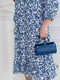 Вільна синя сукня-міді в квітковий принт з поясом | 6821362 | фото 3