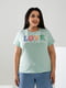 Базова футболка м’ятного кольору з принтом Love | 6821491 | фото 2