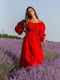 Платье льняное красное с рукавом-епископ | 6506536 | фото 2