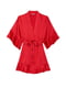 Червоний сатиновий халат, декорований воланами | 6825835 | фото 3