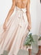 Сукня А-силуету пудрового кольору довжини міді з бантом  | 6826620 | фото 3
