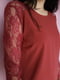 Блуза теракотового кольору з мереживними рукавами | 6827348 | фото 7