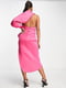 Рожева вечірня сукня з рукавом на один бік та глибоким розрізом | 6707205 | фото 4