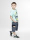 Хлопковая футболка бирюзового цвета с принтом | 6830662 | фото 4