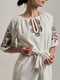 Біла льняна вільна сукня-міді з візерунком | 6832231 | фото 3