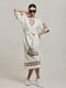 Біла льняна вільна сукня-міді з візерунком | 6832231 | фото 5