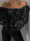 Укорочена чорна блуза в квітковий принт із зав’язками | 6833508 | фото 4