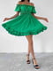 Розкльошена зелена міні-сукня з відкритими плечима | 6833620 | фото 6