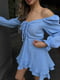 Блакитна міні-сукня з кулісою на ліфі та оборками по низу | 6833653 | фото 4