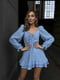 Блакитна міні-сукня з кулісою на ліфі та оборками по низу | 6833653 | фото 6