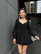 Чорна міні-сукня з кулісою на ліфі та оборками по низу | 6833654 | фото 3