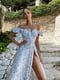 Блакитна вільна максі-сукня в квітковий принт з високим розрізом | 6833656 | фото 2