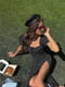 Довга чорна сукня в квітковий принт з високим розрізом на ніжці | 6833659 | фото 2