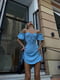 Розкльошена блакитна міні-сукня зі шнурівкою на спинці | 6833676 | фото 2