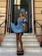 Розкльошена блакитна міні-сукня зі шнурівкою на спинці | 6833676 | фото 3