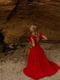 Муслінова червона сукня-міді із зав’язкою на ліфі | 6833680 | фото 4