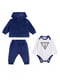 Детский набор Unisex Soft Chenille Logo 3 Piece Set: боди белое с принтом, синяя толстовка и брюки | 6833914 | фото 4