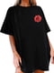 Сукня-футболка чорна з подовженим рукавом "Abstract Floral" | 6834121