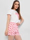 Біло-рожева піжама з принтом: футболка та шорти | 6836107 | фото 2
