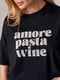 Чорна футболка oversize з написом Amore pasta wine | 6838575 | фото 4