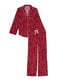 Пижама красная с принтом: рубашка и брюки | 6839560 | фото 3
