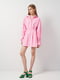 Расклешенное розовое платье-рубашка с завязками на рукавах | 6840583 | фото 2