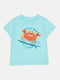 Хлопковая футболка бирюзового цвета с принтом | 6844525