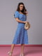 Синя ретро сукня з кольоровим принтом і розрізом | 6845027 | фото 2