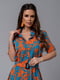 Бірюзово-оранжева сукня-сорочка з квітковим принтом | 6845039 | фото 4