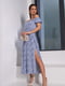 Бавовняна синя сукня з розрізом на нозі | 6845088 | фото 2