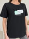 Чорна вільна трикотажна футболка з принтом | 6845326 | фото 4