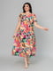 Разноцветное платье А-силуэта в цветочный принт с коротким рукавом | 6845356 | фото 2