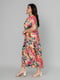 Разноцветное платье А-силуэта в цветочный принт с коротким рукавом | 6845356 | фото 3