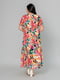 Разноцветное платье А-силуэта в цветочный принт с коротким рукавом | 6845356 | фото 4
