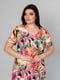 Разноцветное платье А-силуэта в цветочный принт с коротким рукавом | 6845356 | фото 5