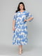 Голубое платье А-силуэта в принт с коротким рукавом | 6845357
