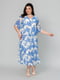 Голубое платье А-силуэта в принт с коротким рукавом | 6845357 | фото 2