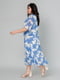 Голубое платье А-силуэта в принт с коротким рукавом | 6845357 | фото 3