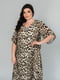 Бежевое платье А-силуэта в леопардовый принт с коротким рукавом | 6845360 | фото 6