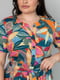 Разноцветное платье А-силуэта в принт с коротким рукавом | 6845366 | фото 7