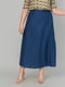 Синяя лляная широкая юбка со сборкой | 6845380 | фото 3