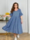 Штапельна блакитна сукня-міді вільного крою з принтом | 6846353
