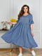 Штапельна блакитна сукня-міді вільного крою з принтом | 6846353 | фото 2