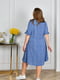 Штапельна блакитна сукня-міді вільного крою з принтом | 6846353 | фото 3