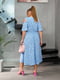 Блакитна сукня-міді в квітковий принт з розрізом на ніжці | 6846716 | фото 4