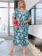 Бірюзова вільна сукня-міді з квітковим принтом | 6846881 | фото 3