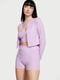 Сиреневый пижамный комплект: кардиган, шорты и топ | 6833729