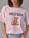 Хлопковая розовая футболка с принтом медвежонка | 6851476 | фото 4